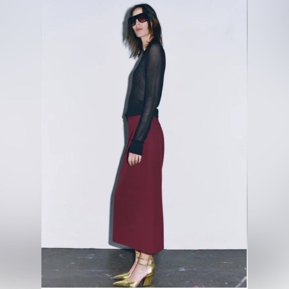 Zara Burgundy Midi Skirt - Picture 3 of 7